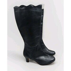 Ros Hommerson Knee Length Boots Size 9WW Lee Black Calf Leather Side Zipper‎